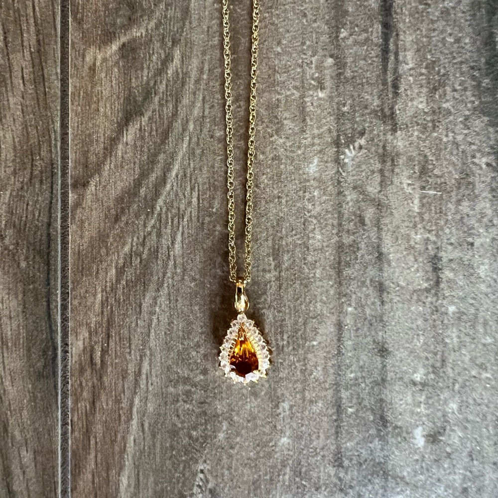 Yellow-Golden Gemstone Teardrop Necklace